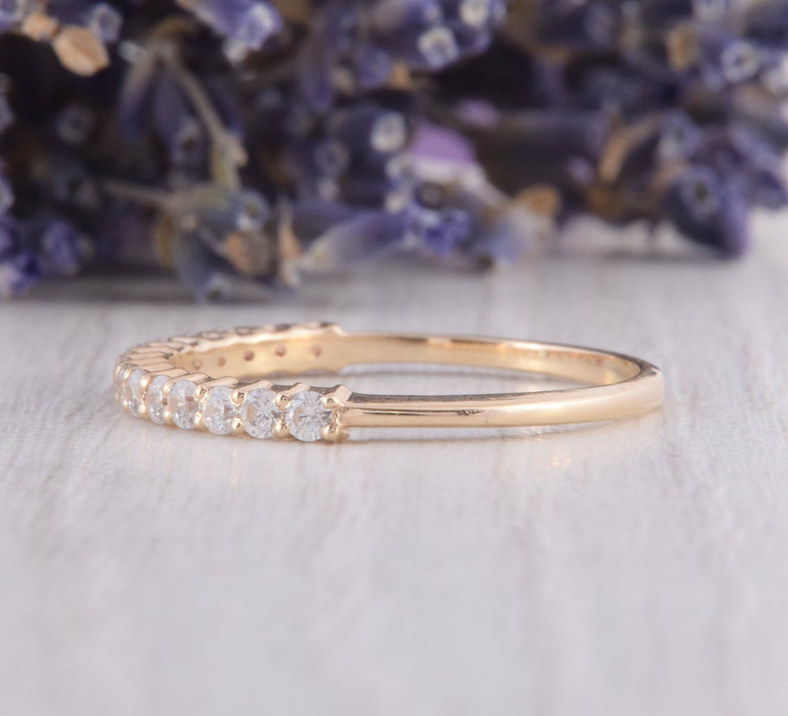 0.75 CT Round Cut CZ Diamond Yellow Gold Over On 925 Sterling Silver Half Eternity Women Wedding Band Ring - atjewels.in