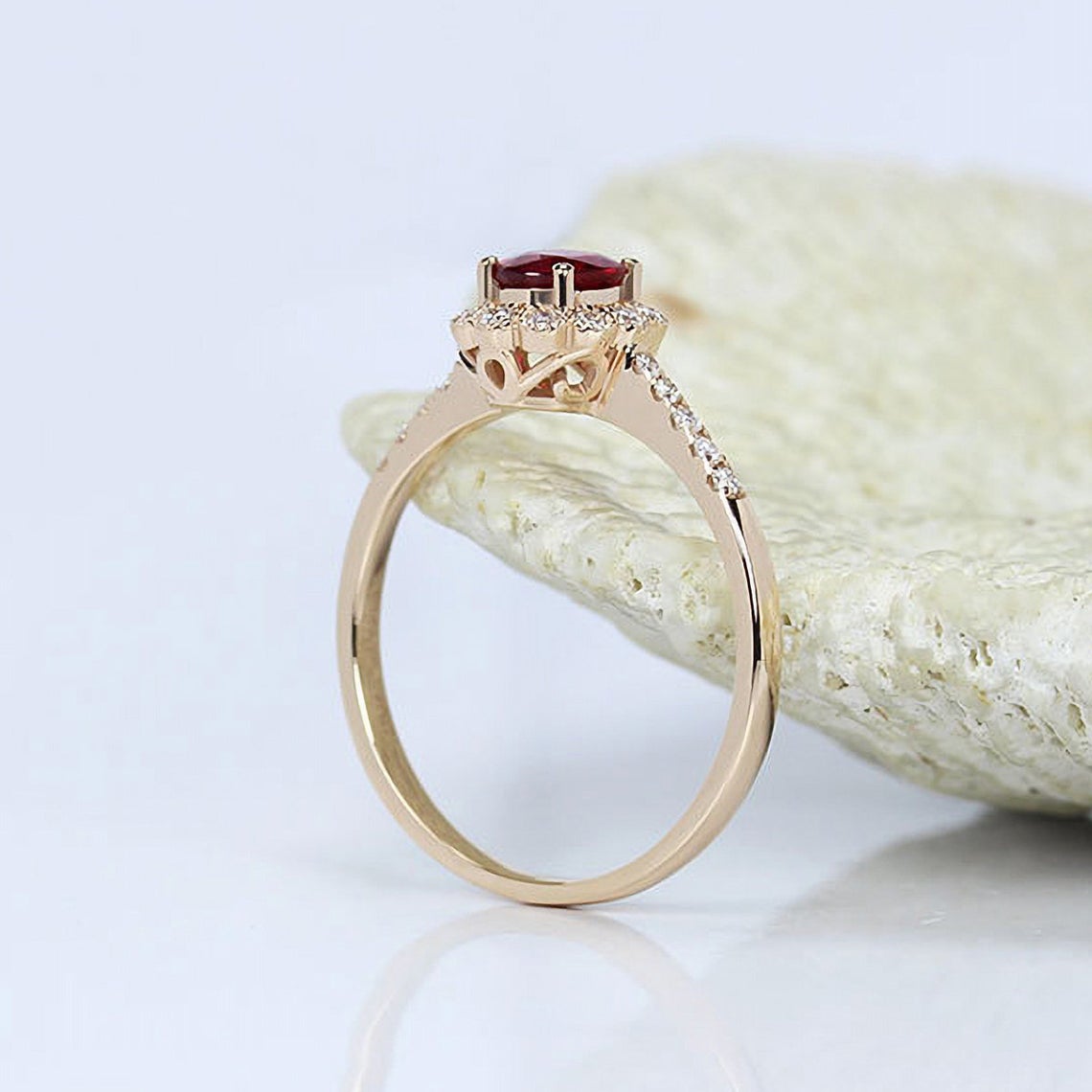 1 CT Oval Cut Ruby Diamond 925 Sterling Silver Halo Wedding Ring Jewelry For Women