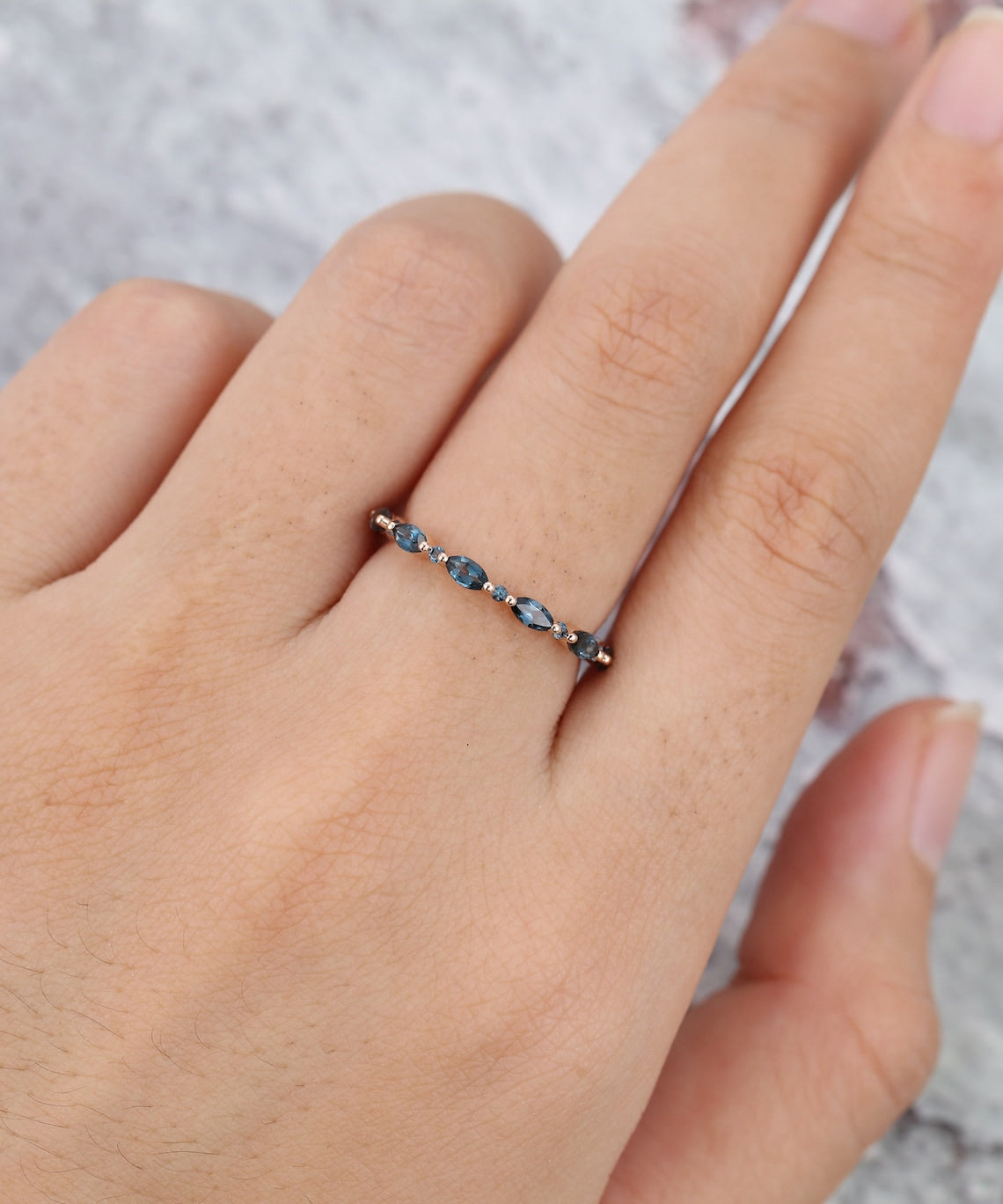 2.75 Ct Marquise & Round Cut London Blue Topaz Full Eternity 925 Sterling Silver Promise Band Ring