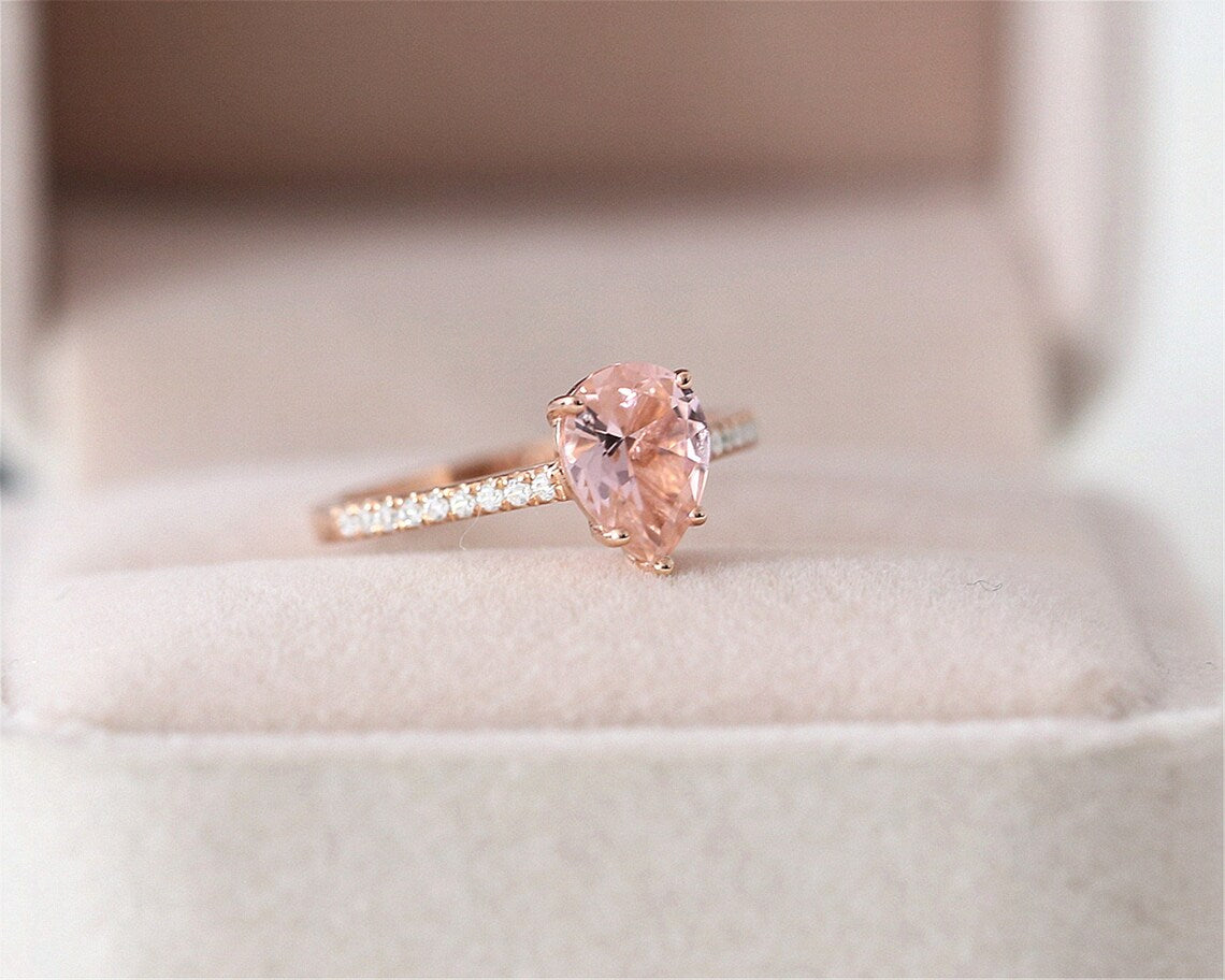 1.75 Ct Pear Cut Pink Morganite 925 Sterling Silver Solitaire W/Accents Engagement Ring