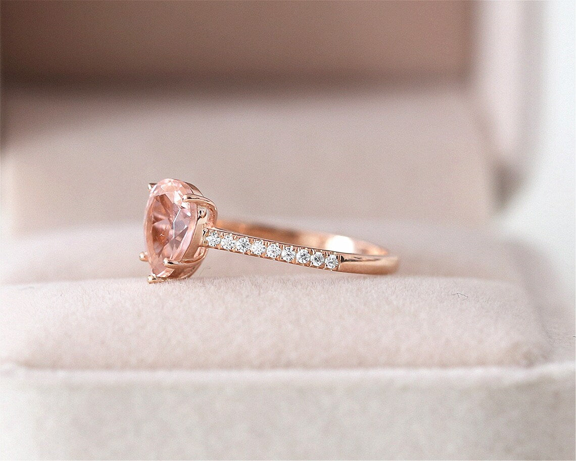 1.75 Ct Pear Cut Pink Morganite 925 Sterling Silver Solitaire W/Accents Engagement Ring