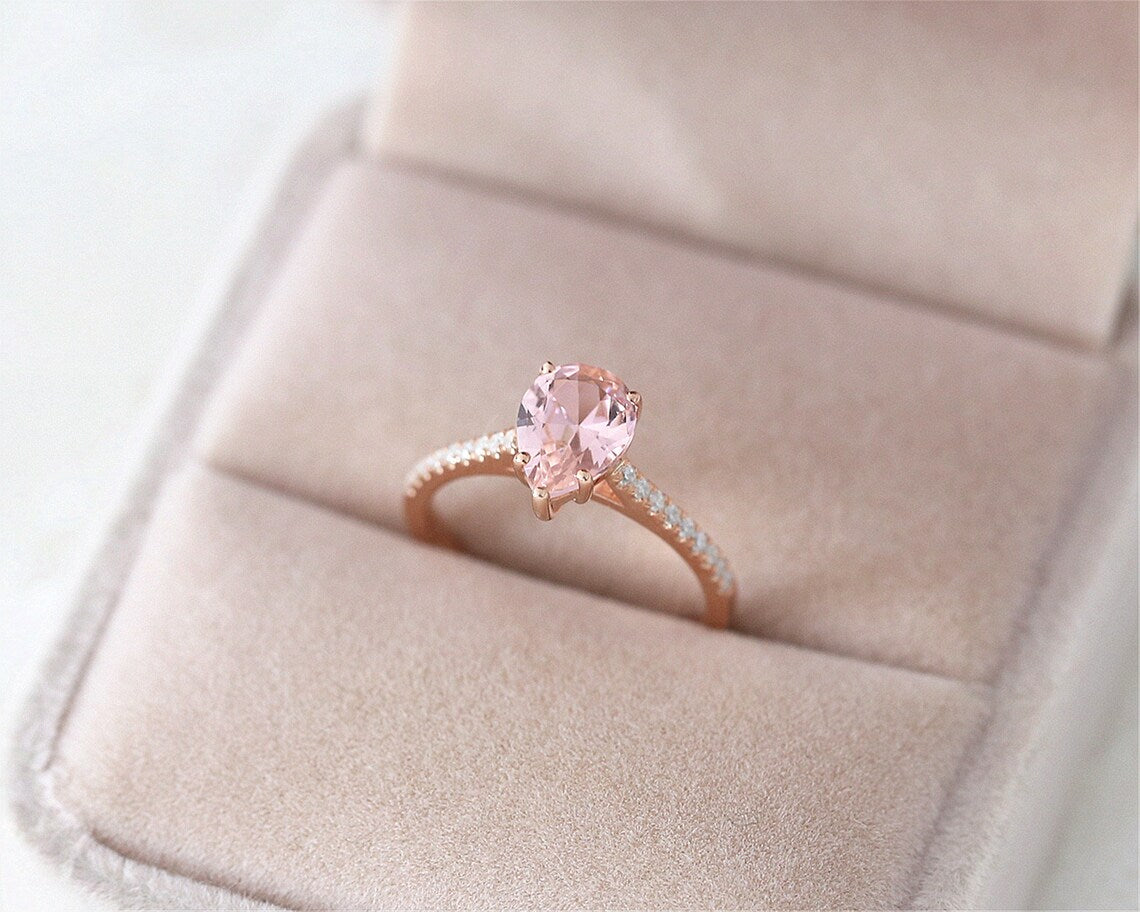 1.75 Ct Pear Cut Pink Morganite 925 Sterling Silver Solitaire W/Accents Engagement Ring