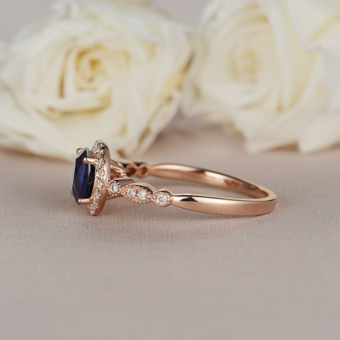 1 CT 925 Sterling Silver Sapphire Round Cut Diamond Engagement Halo Ring