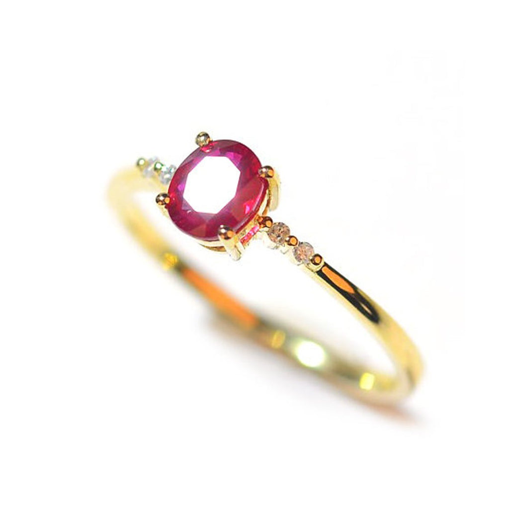 1 CT Oval Cut Pink Ruby Diamond Yellow Gold Over On 925 Sterling Silver Solitaire With Accents Ring