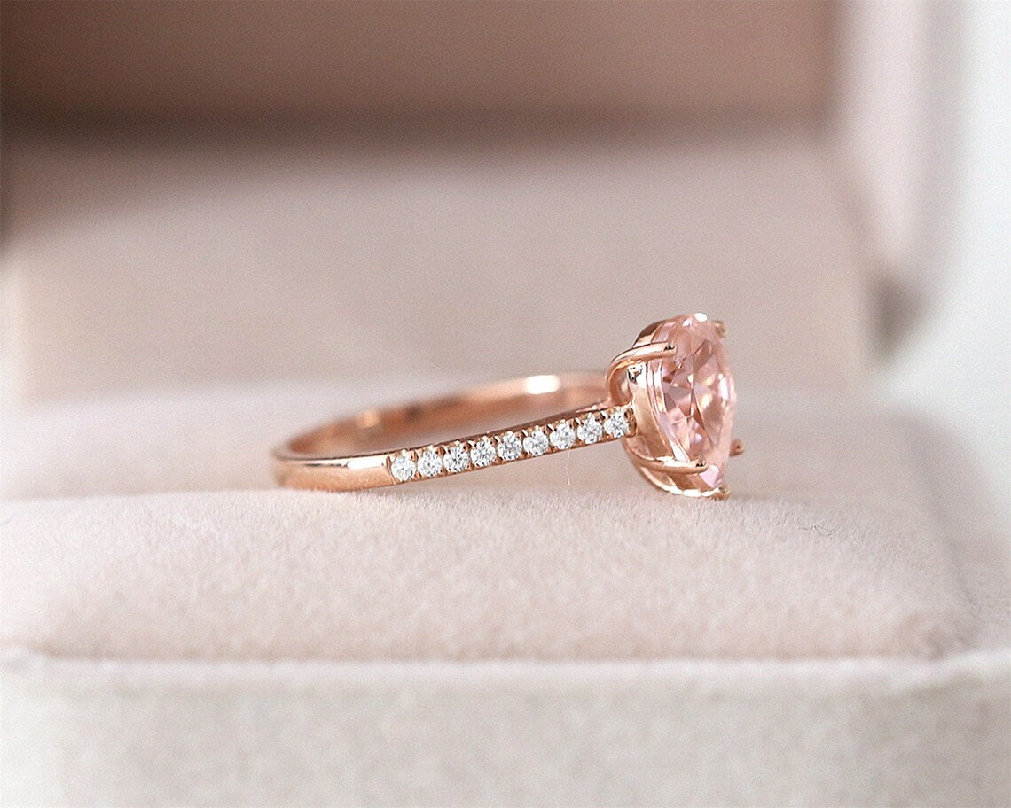 1.75 Ct Pear Cut Pink Morganite 925 Sterling Silver Solitaire W/Accents Engagement Ring