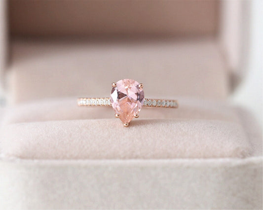 1.75 Ct Pear Cut Pink Morganite 925 Sterling Silver Solitaire W/Accents Engagement Ring