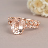 1 CT Oval Cut Morganite Rose Gold Over On 925 Sterling Silver Engagement Ring Set