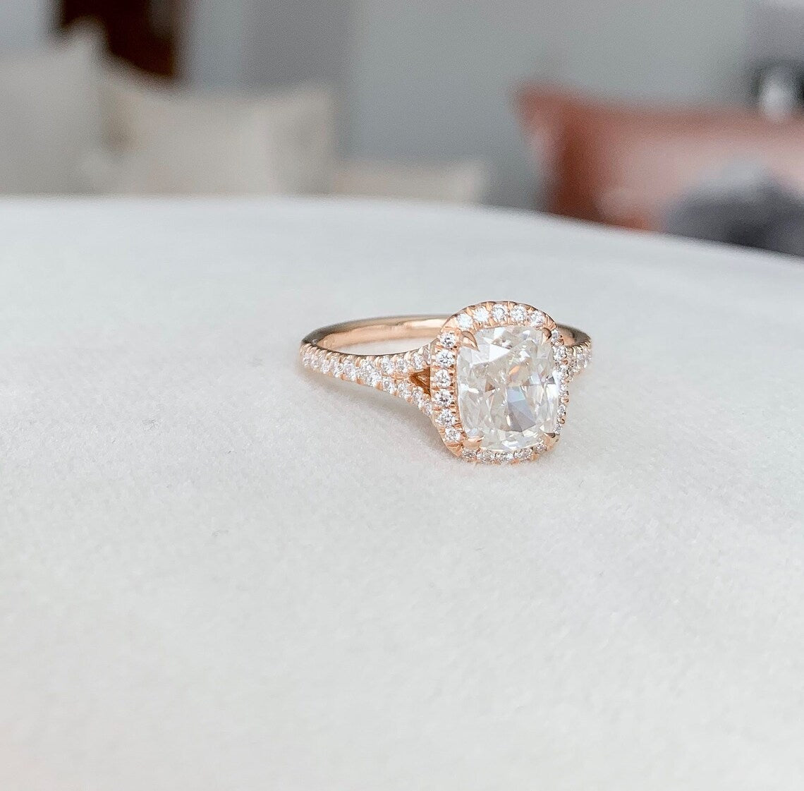 1 CT Cushion Cut Rose Gold Over On 925 Sterling Silver Halo Engagement Ring