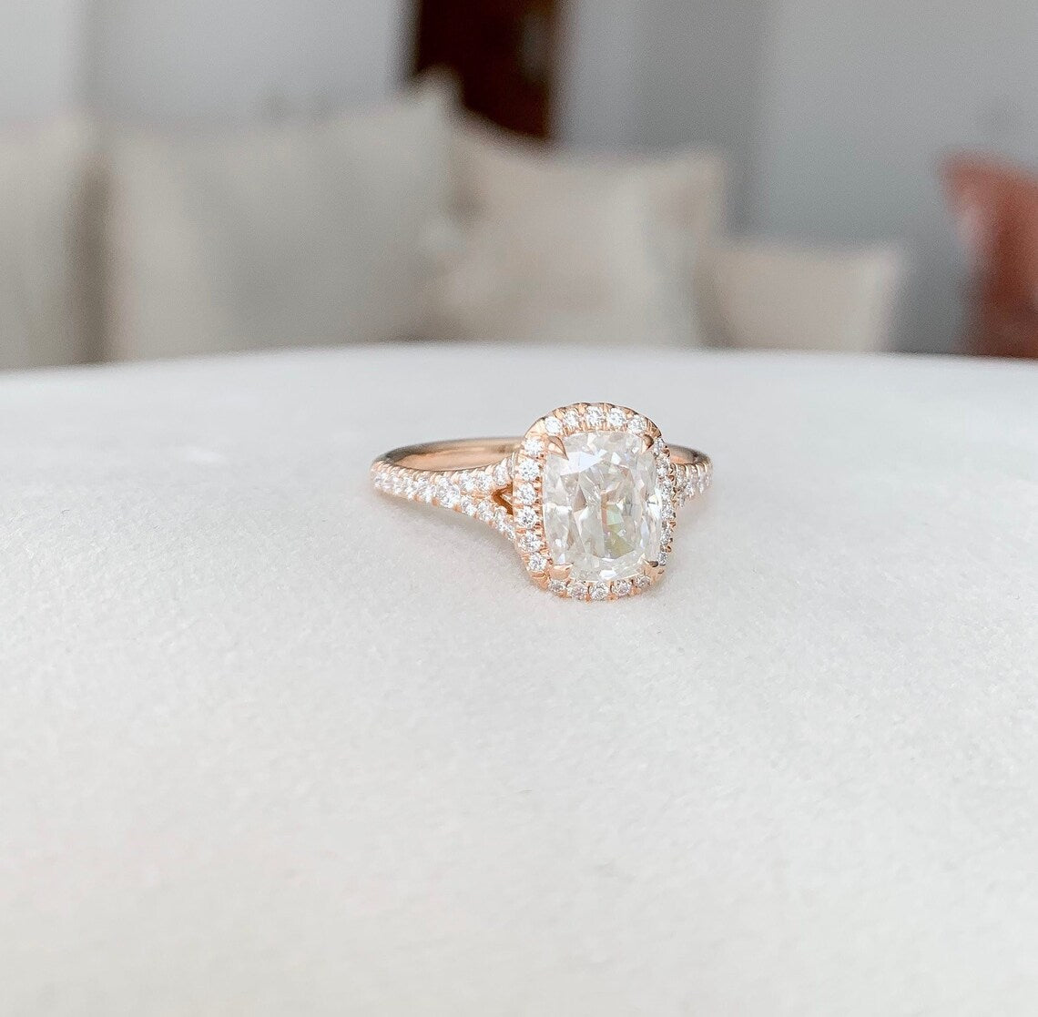 1 CT Cushion Cut Rose Gold Over On 925 Sterling Silver Halo Engagement Ring
