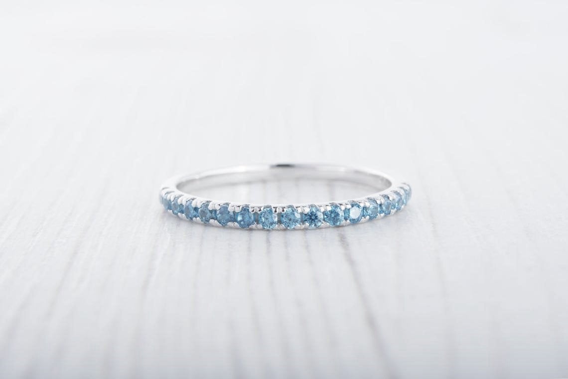1 CT Round Cut Blue Topaz Diamond 925 Sterling Silver Half Eternity Engagement Ring
