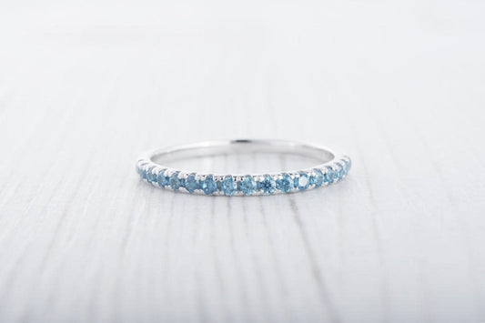 1 CT Round Cut Blue Topaz Diamond 925 Sterling Silver Half Eternity Engagement Ring
