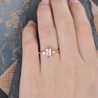 2.50 Ct Emerald Cut Peach Morganite 925 Sterling Silver Three-Stone Promise Gift Ring