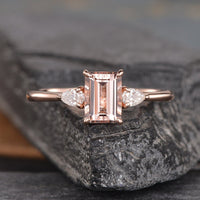 2.50 Ct Emerald Cut Peach Morganite 925 Sterling Silver Three-Stone Promise Gift Ring