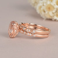 1 CT Oval Cut Morganite Rose Gold Over On 925 Sterling Silver Engagement Ring Set