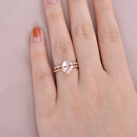 1 CT Oval Cut Morganite Rose Gold Over On 925 Sterling Silver Engagement Ring Set