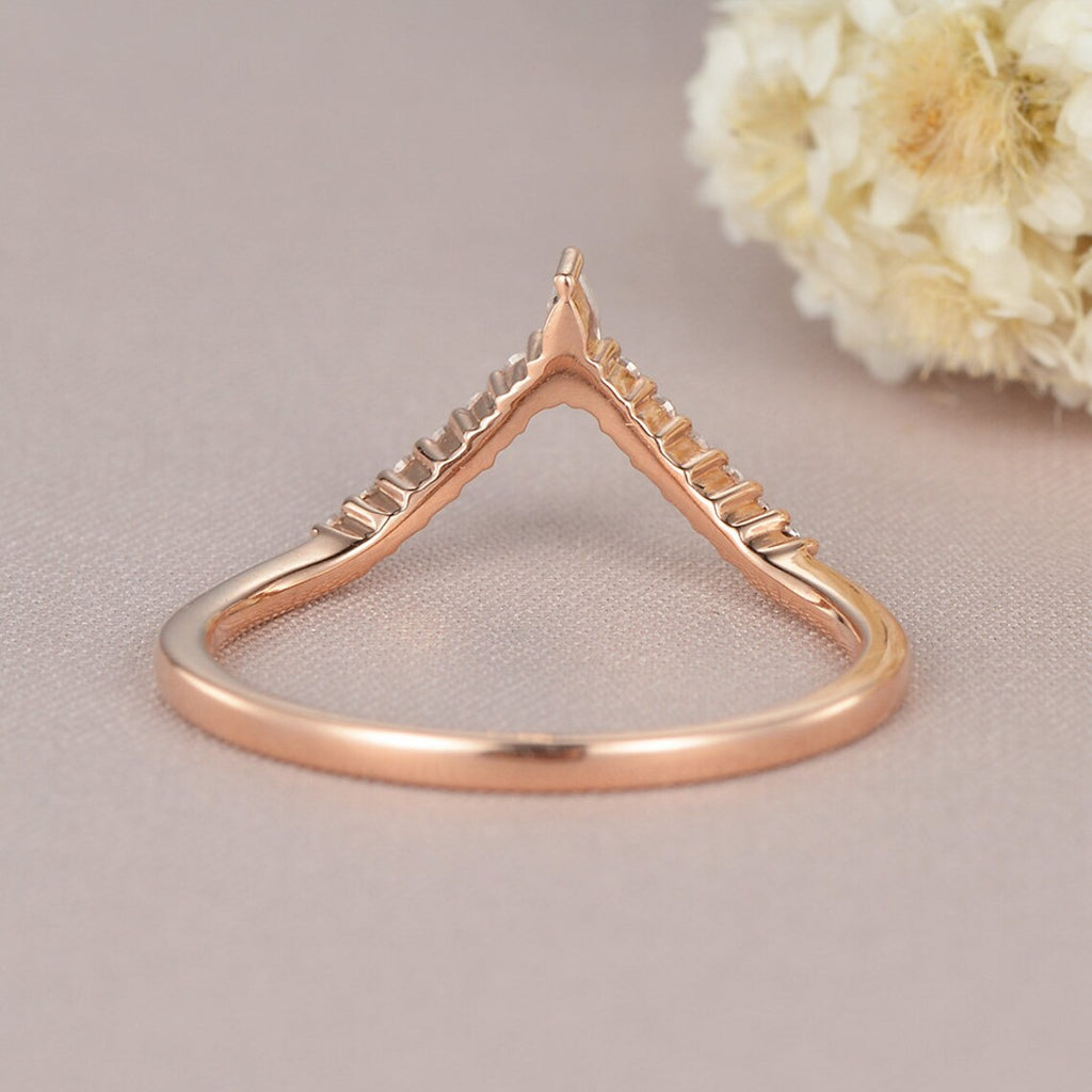 1.20 Ct Pear & Round Cut White CZ Rose Gold Over On 925 Sterling Silver V Shape Band Ring