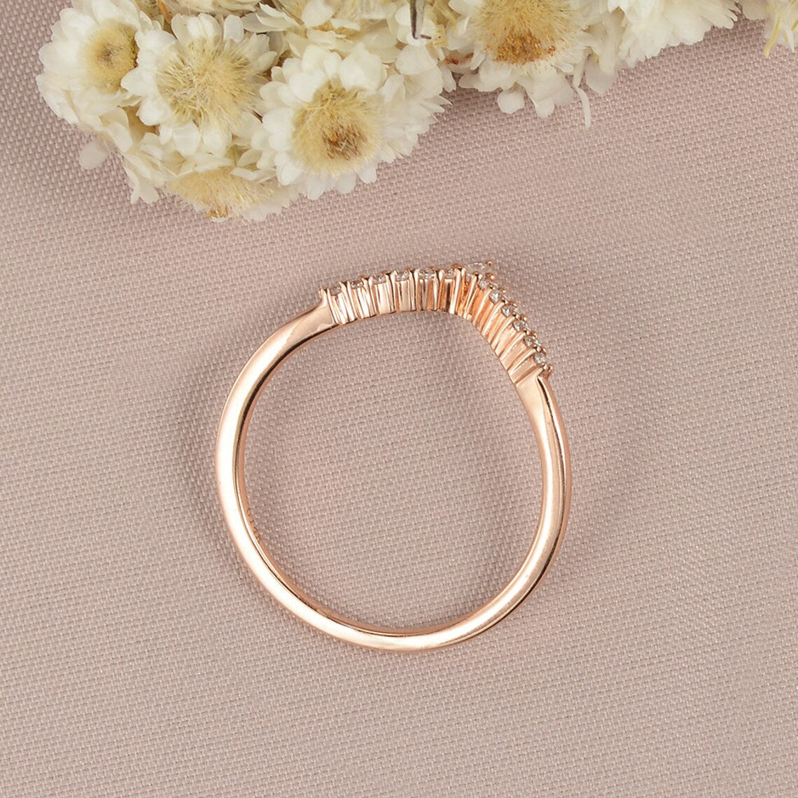 1.20 Ct Pear & Round Cut White CZ Rose Gold Over On 925 Sterling Silver V Shape Band Ring - atjewels.in