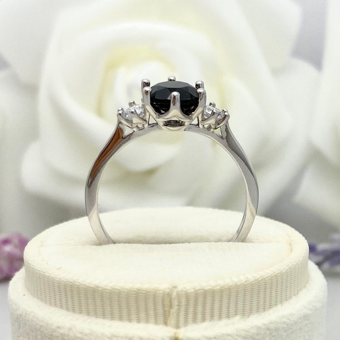 1 CT Round Cut Black Onyx Diamond 925 Sterling Silver Three Stone Wedding Promise Ring