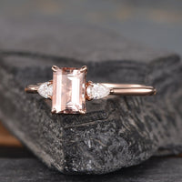 2.50 Ct Emerald Cut Peach Morganite 925 Sterling Silver Three-Stone Promise Gift Ring