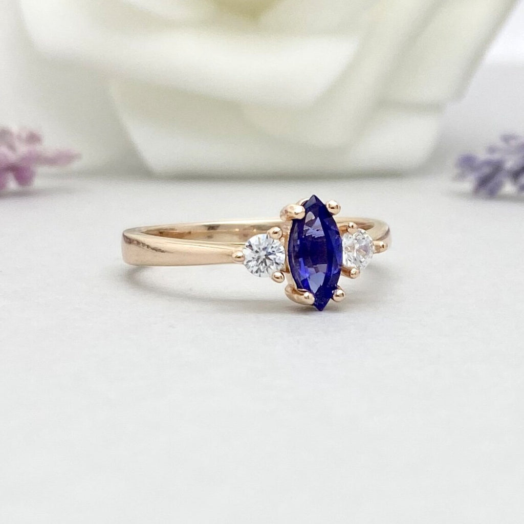 0.92 Carat Genuine Tanzanite and White Diamond 14K Yellow Gold Ring |  QR19293TANWD-AAP-14KY | QuintessenceJewelry