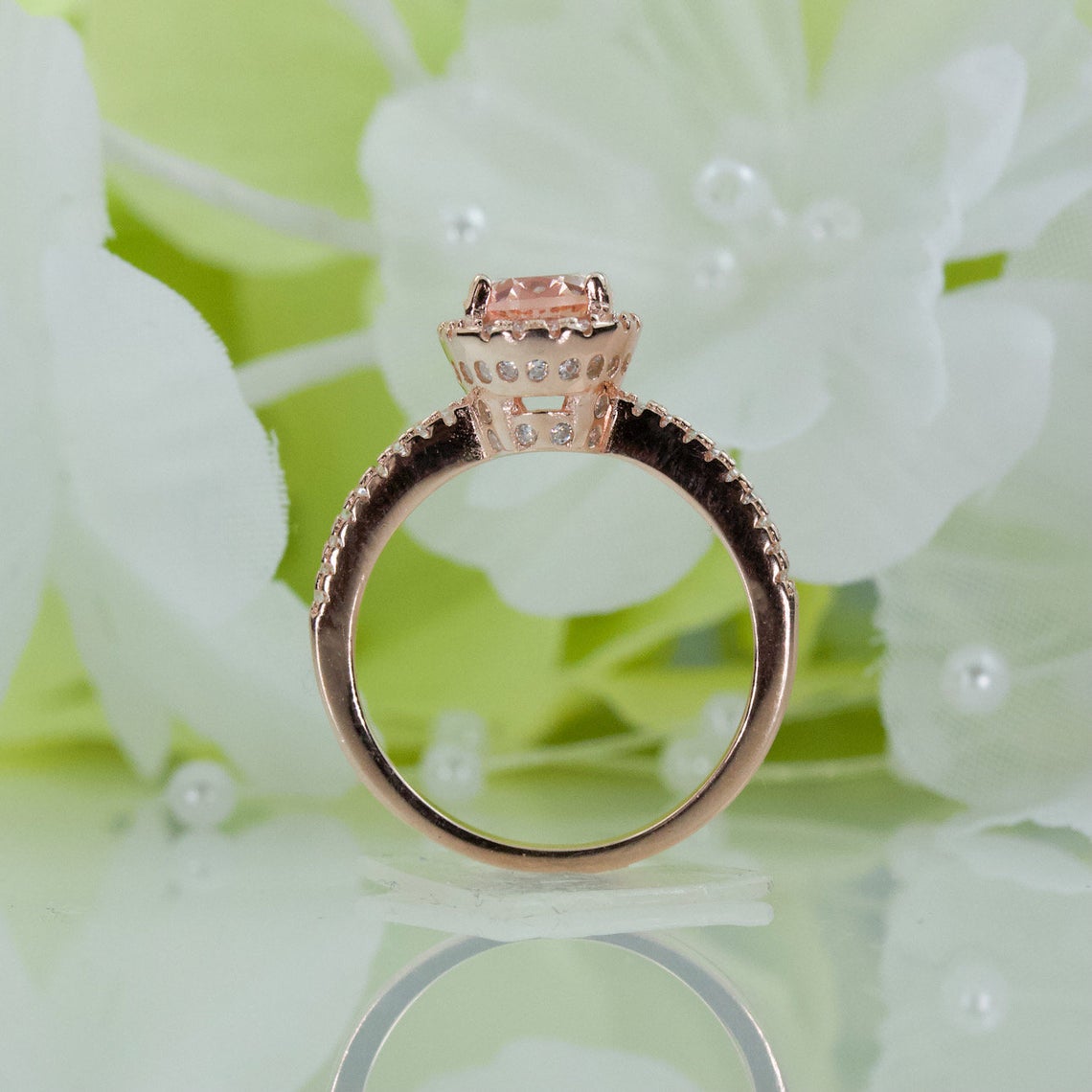 1 CT Oval Cut Morganite Diamond Rose Gold Over On 925 Sterling Silver Halo Engagement Ring