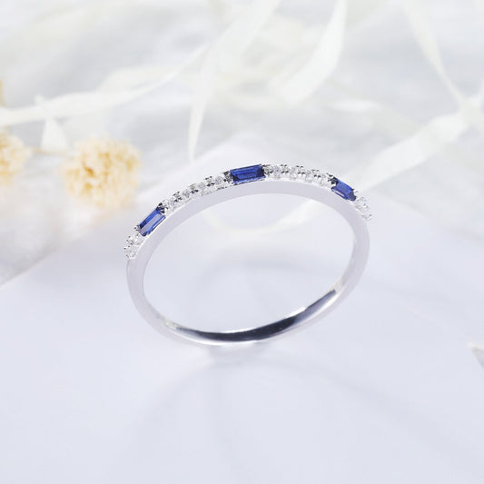 1.75 Ct Baguette Cut Blue Sapphire Half Eternity Promise Ring 925 Sterling Silver