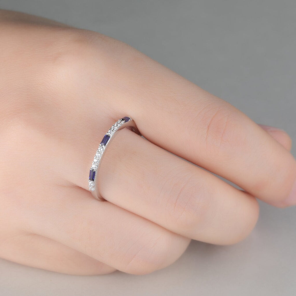 1.75 Ct Baguette Cut Blue Sapphire Half Eternity Promise Ring 925 Sterling Silver