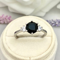 1 CT Round Cut Black Onyx Diamond 925 Sterling Silver Three Stone Wedding Promise Ring