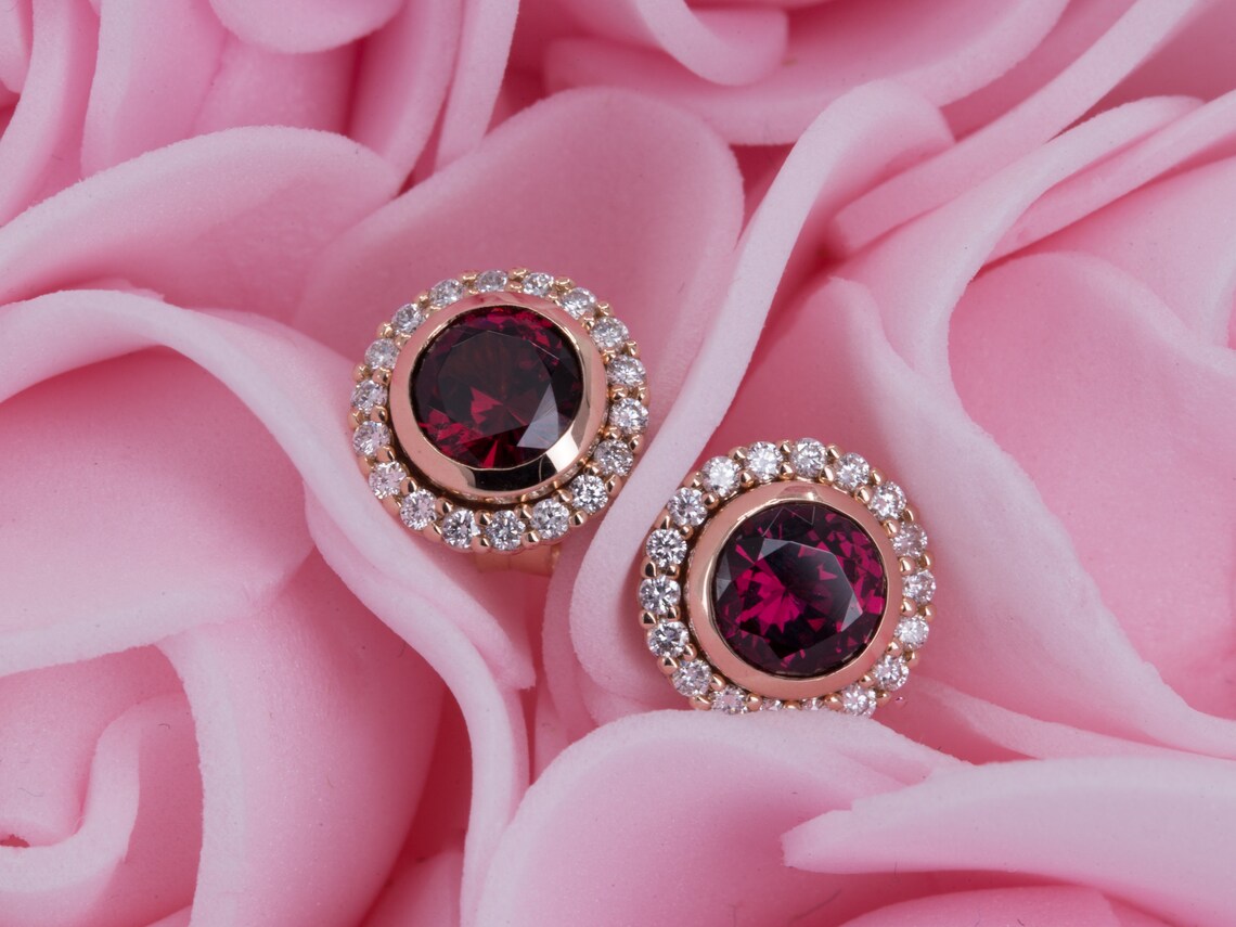 2.75 Ct Round Cut Red Garnet 925 Sterling Silver Unique Halo Stud Earrings