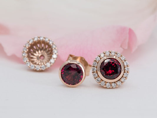 2.75 Ct Round Cut Red Garnet 925 Sterling Silver Unique Halo Stud Earrings