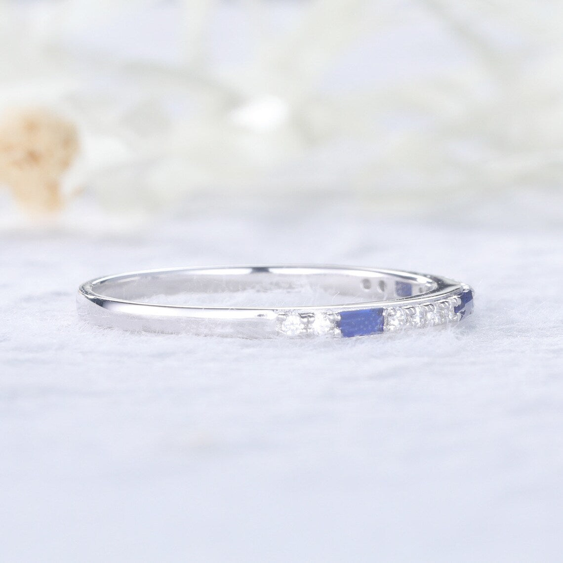 1.75 Ct Baguette Cut Blue Sapphire Half Eternity Promise Ring 925 Sterling Silver