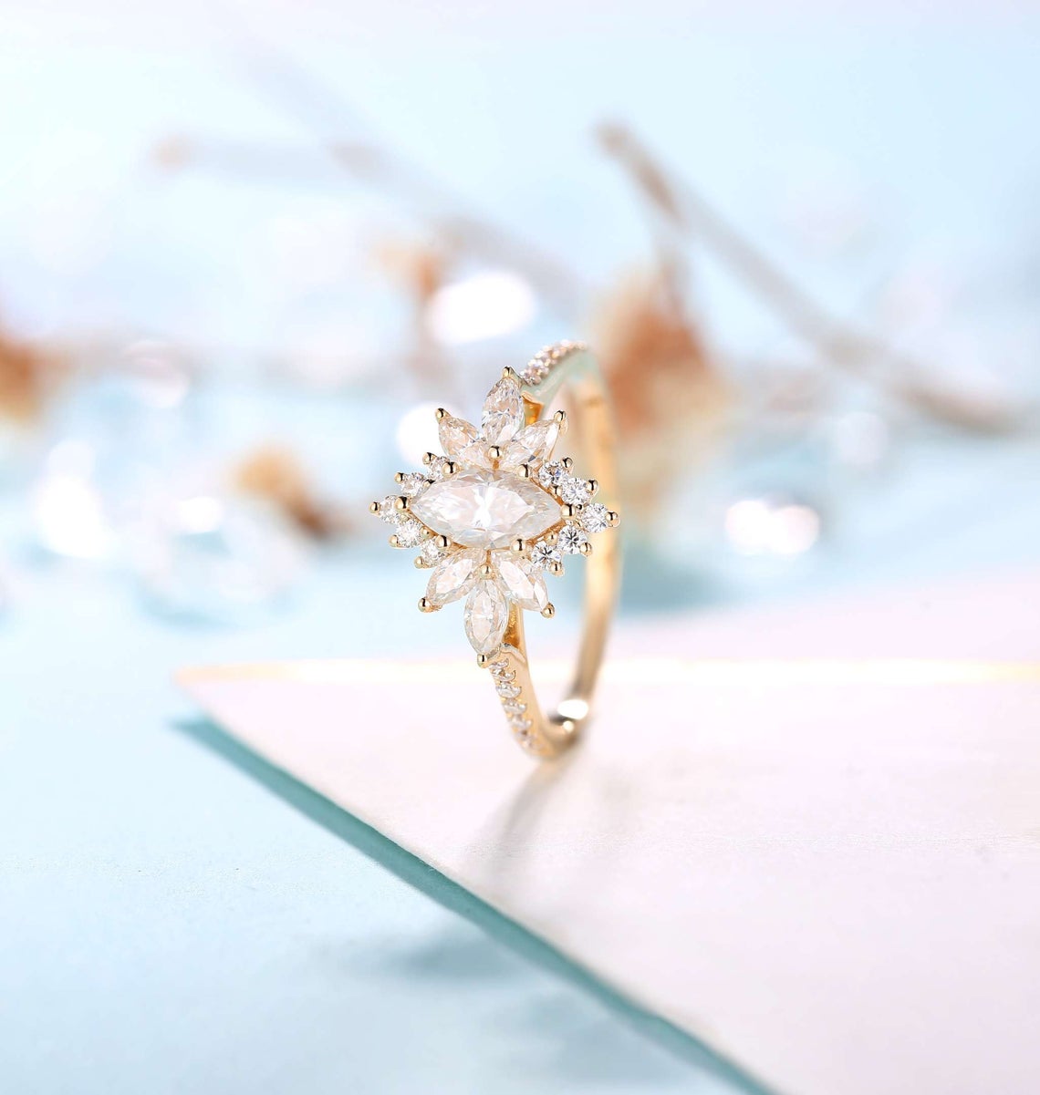 1 CT Marquise cut Diamond 925 Sterling Silver Cluster Promise ring