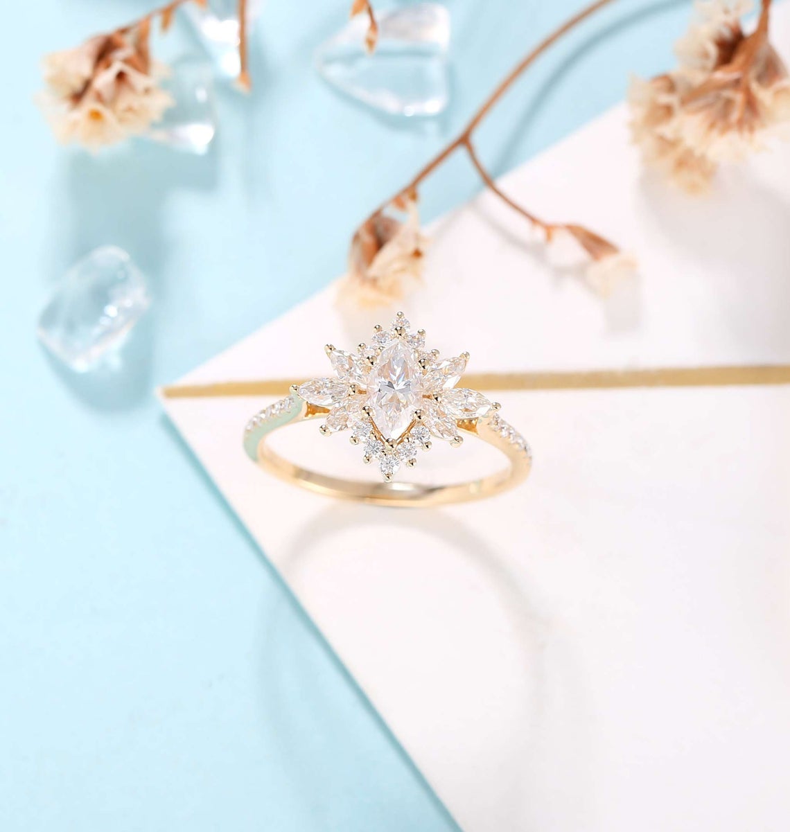 1 CT Marquise cut Diamond 925 Sterling Silver Cluster Promise ring