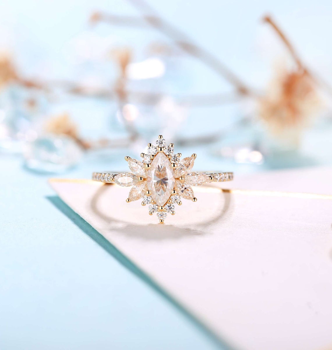 1 CT Marquise cut Diamond 925 Sterling Silver Cluster Promise ring
