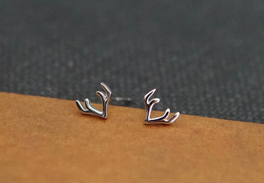 Contemporary Design Earrings 925 Sterling Silver Antler Stud Earrings