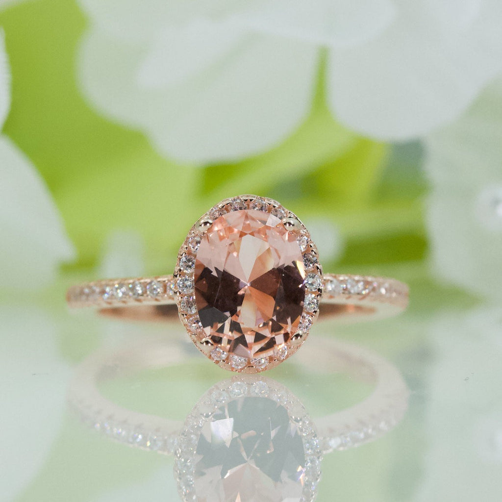 1 CT Oval Cut Morganite Diamond Rose Gold Over On 925 Sterling Silver Halo Engagement Ring