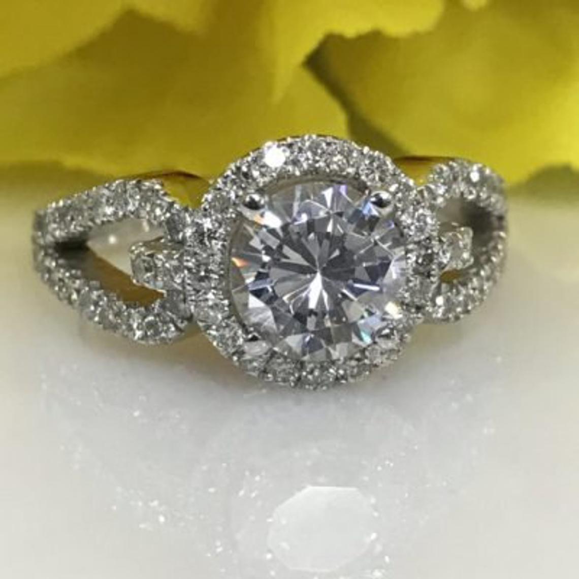 1 CT 925 Sterling Silver Round Cut Diamond Women Halo Anniversary Ring