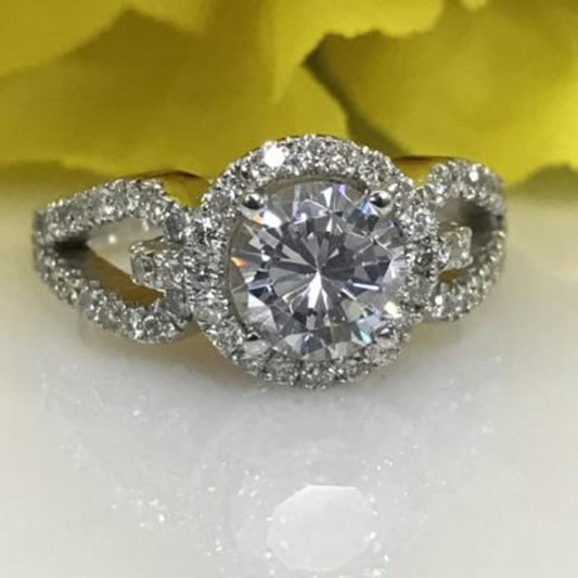 1 CT 925 Sterling Silver Round Cut Diamond Women Halo Anniversary Ring