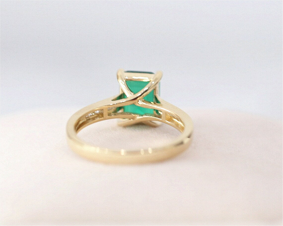 2.10 Ct Emerald Cut Green Emerald 925 Sterling Silver Solitaire W/Accents Engagement Ring