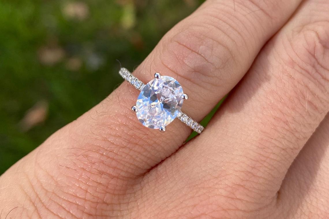 2 CT 925 Sterling Silver Oval Cut Diamond Engagement Solitaire Ring
