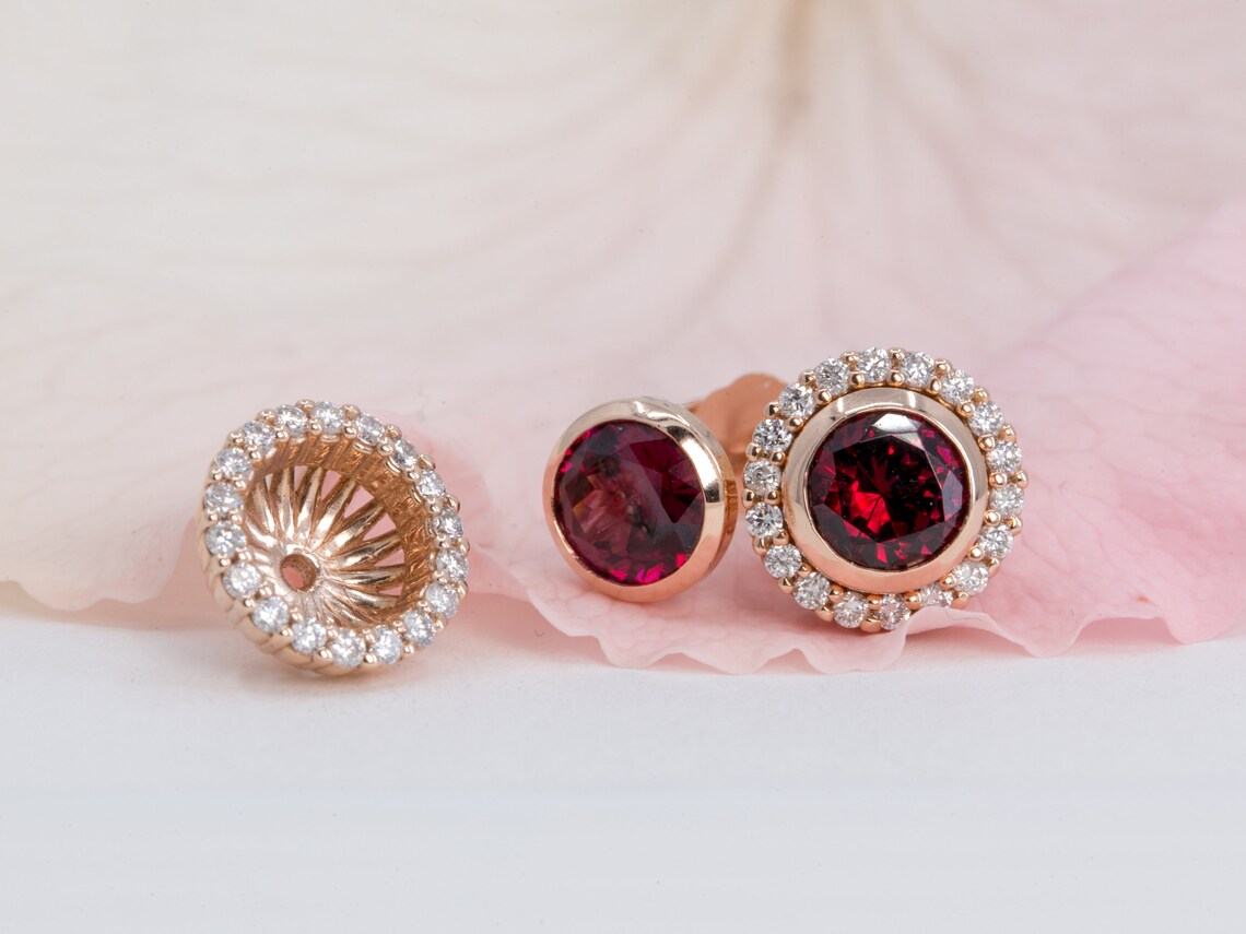 2.75 Ct Round Cut Red Garnet 925 Sterling Silver Unique Halo Stud Earrings