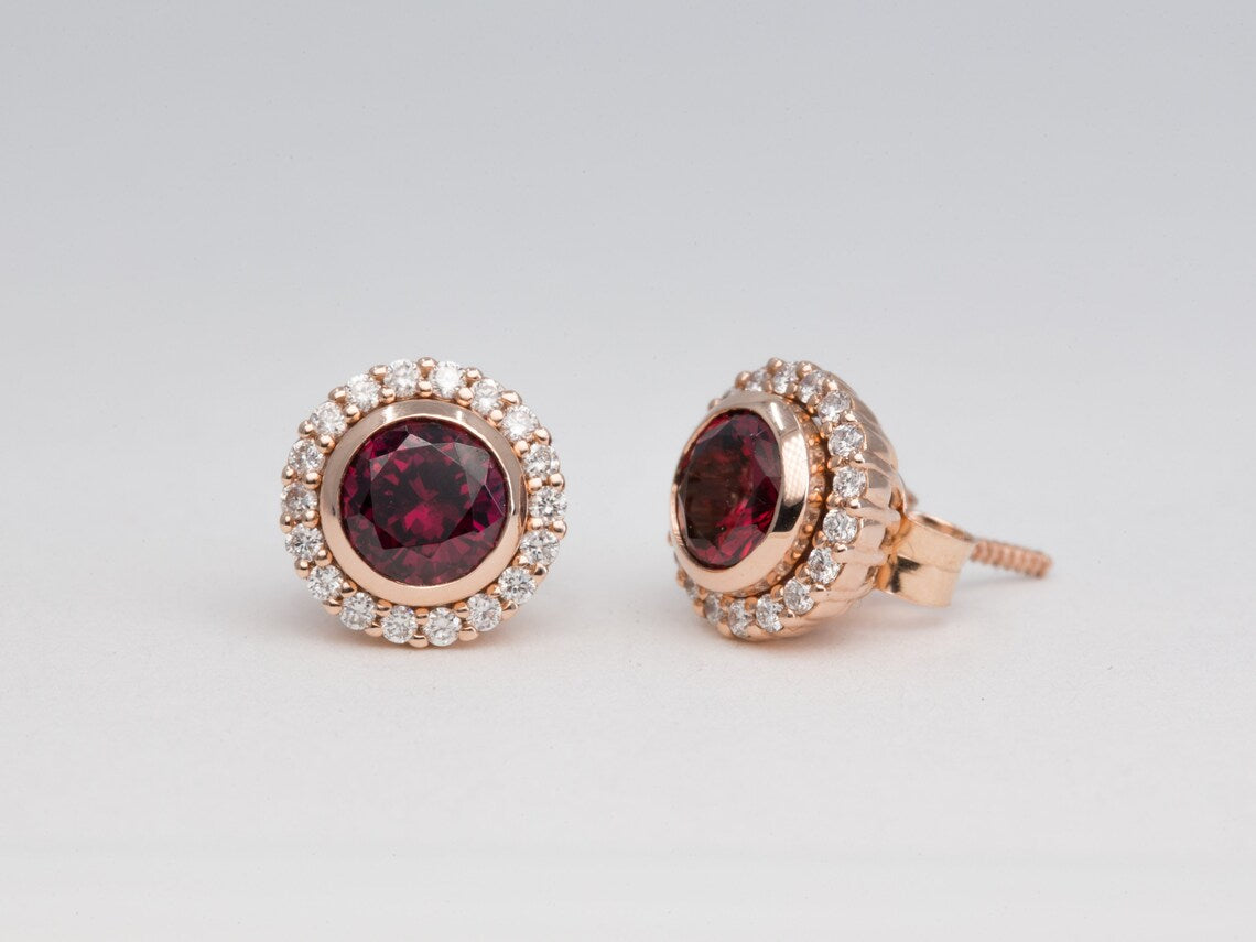 2.75 Ct Round Cut Red Garnet 925 Sterling Silver Unique Halo Stud Earrings