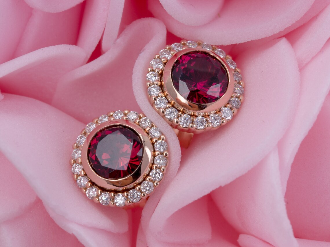 2.75 Ct Round Cut Red Garnet 925 Sterling Silver Unique Halo Stud Earrings