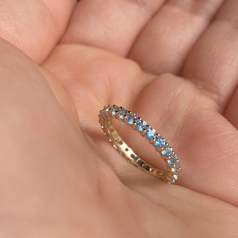 1 CT Round Cut Blue Topaz Diamond 925 Sterling Silver Full Eternity Wedding Band Ring