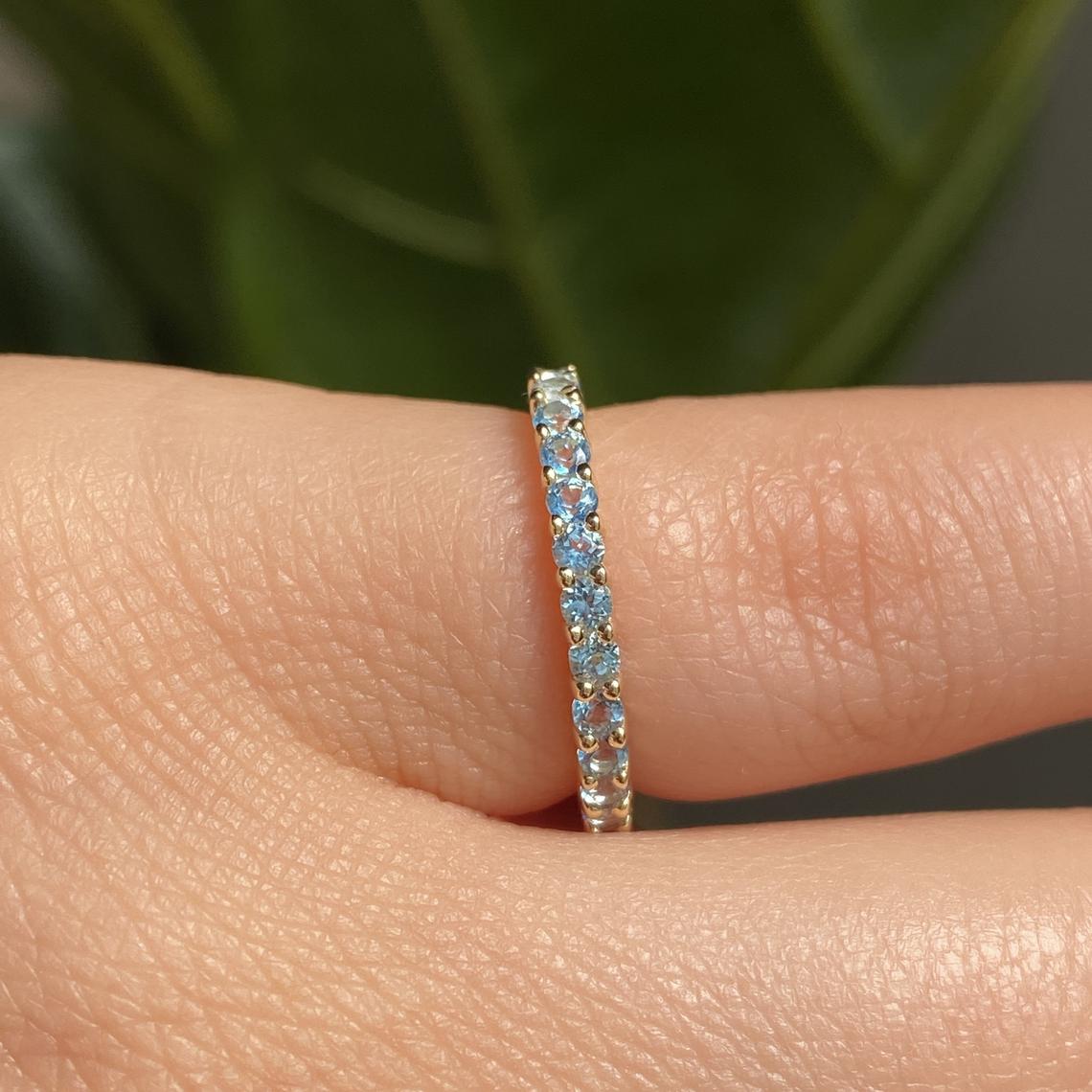 1 CT Round Cut Blue Topaz Diamond 925 Sterling Silver Full Eternity Wedding Band Ring