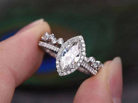 1 CT Marquise Cut Diamond 925 Sterling Silver Halo Wedding Ring Set