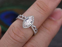 1 CT Marquise Cut Diamond 925 Sterling Silver Halo Wedding Ring Set