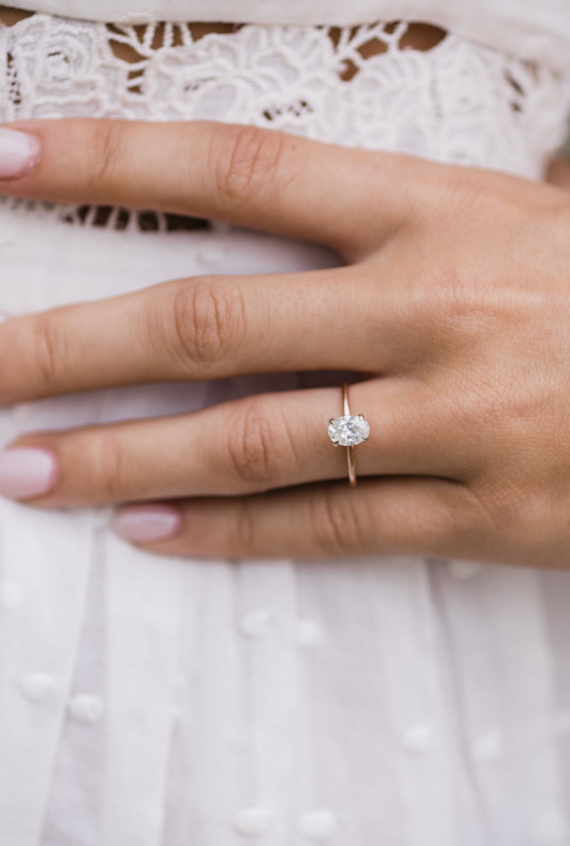 1.20 CT Oval Cut Diamond Rose Gold Over On 925 Sterling Silver Solitaire Ring