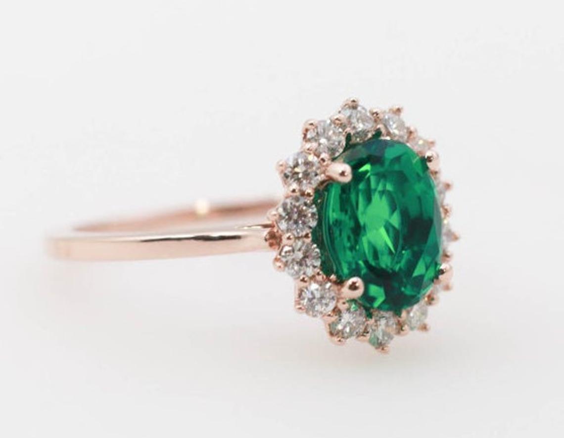 1 CT Oval Cut Green Emerald Diamond 925 Sterling Silver Anniversary Ring For Her