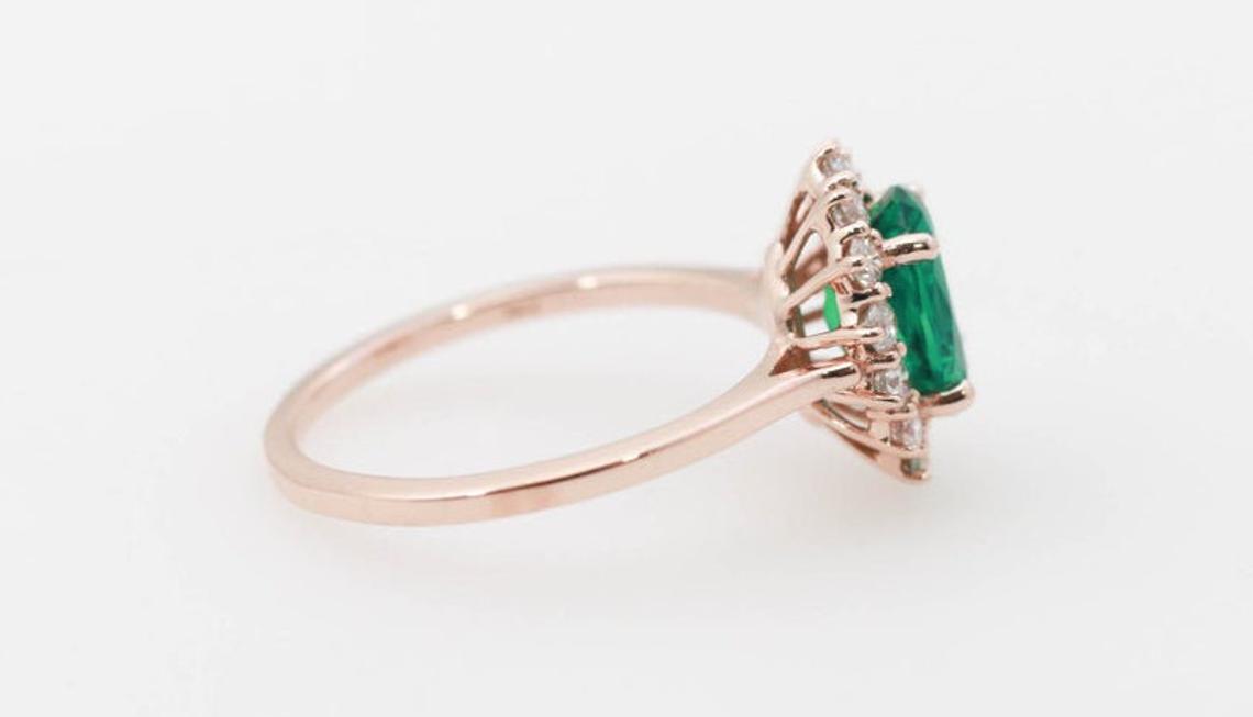 1 CT Oval Cut Green Emerald Diamond 925 Sterling Silver Anniversary Ring For Her